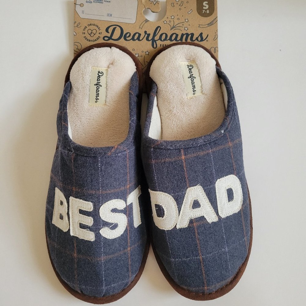 Dearfoams Memory Foam Blue Best Dad Slippers Men's Size 7-8
